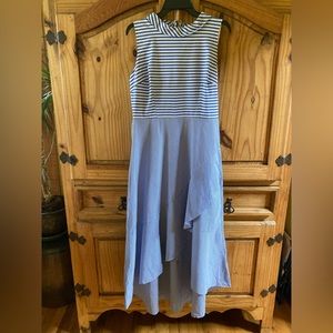 Women’s New York & Company blue white striped high low sleeveless dress size 12